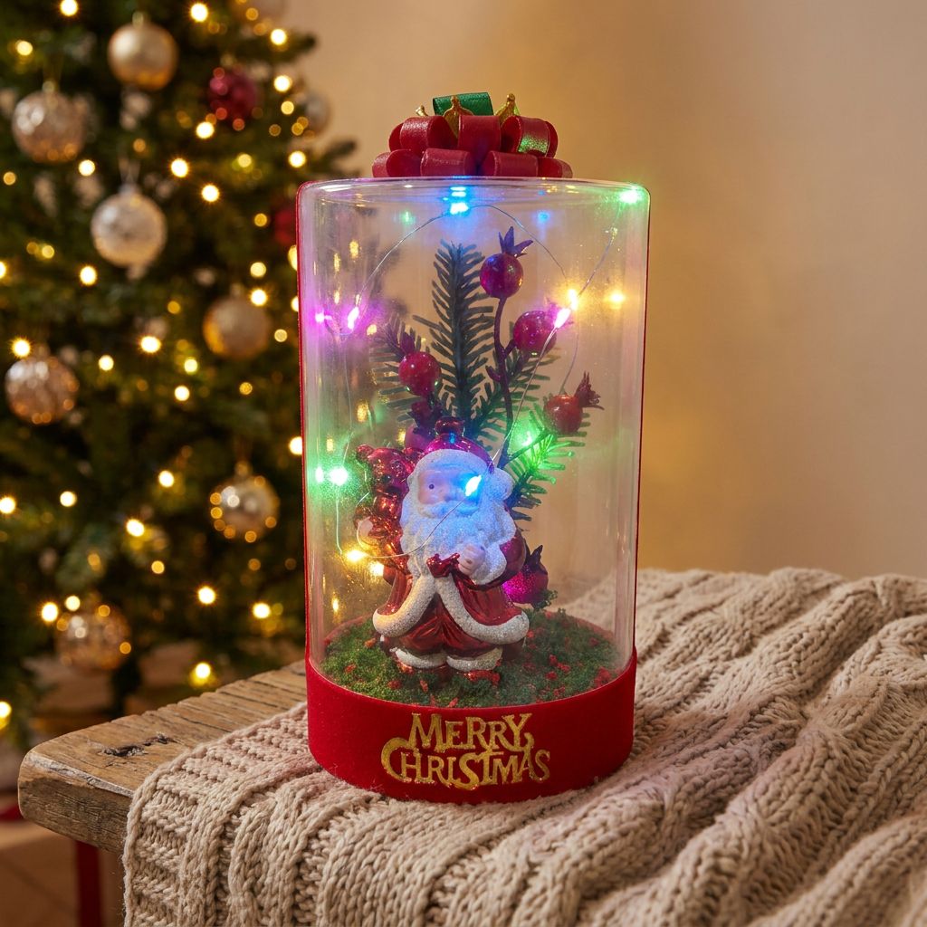 Light-Up Christmas Glass Jar Decoration - Santa variant