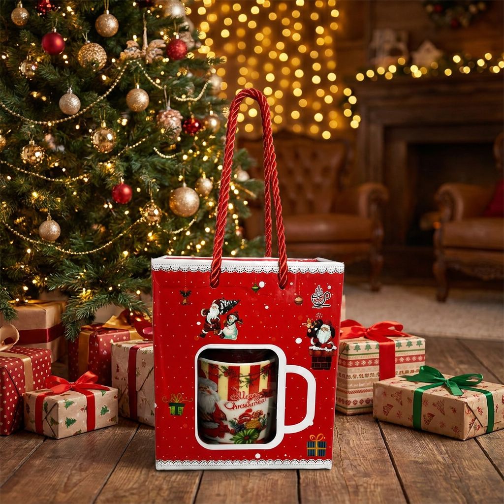 Santa mug gift box under the Christmas tree