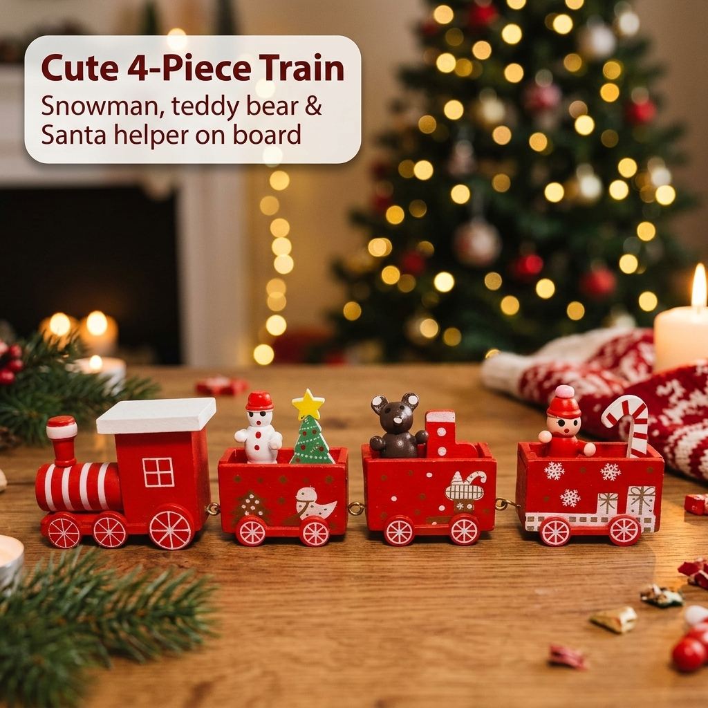 Cute 4-piece wooden Christmas train