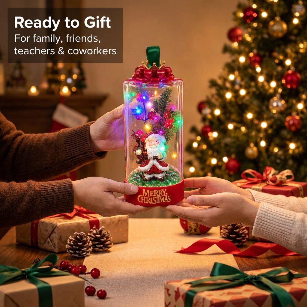 Light-Up Christmas Glass Jar Decoration - Ready to Gift (Santa)