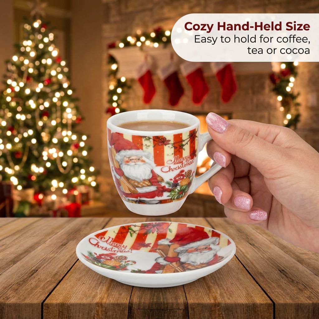 Christmas Mug Set with Saucers - Cozy hand-held size