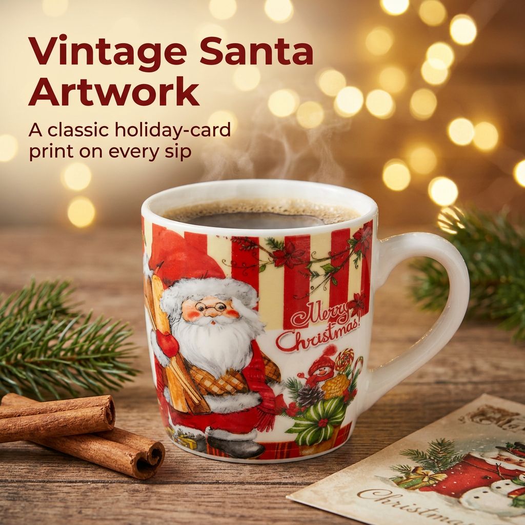 Vintage Santa artwork mug with coffee