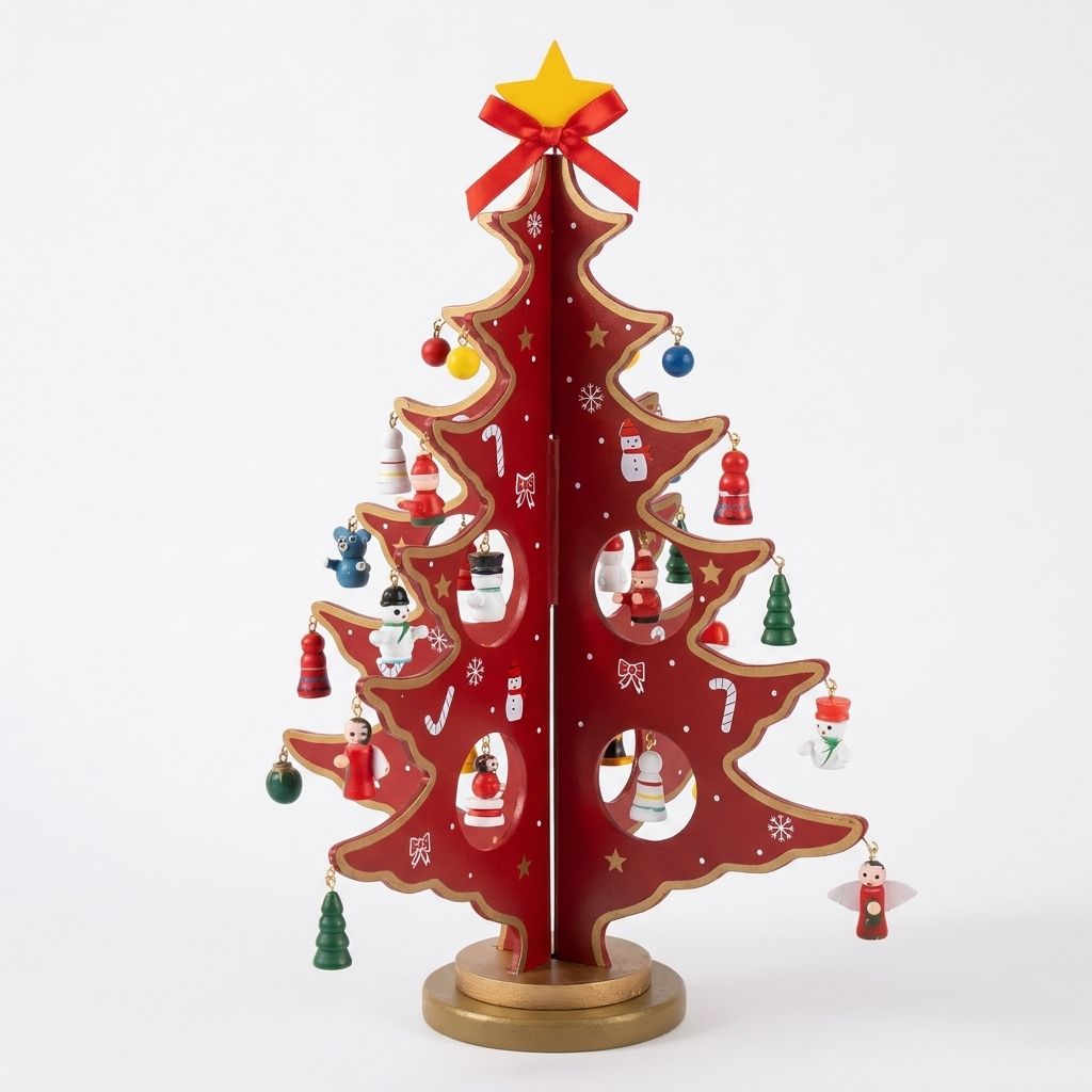 Red variant - wooden tabletop Christmas tree