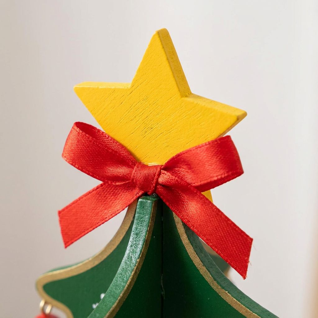 Close-up - yellow star topper with red bow
