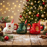 Christmas Boot Mug with Straw - White, Green and Red together
