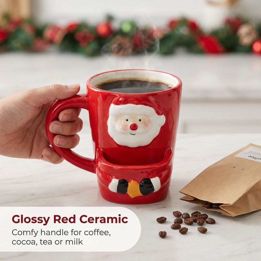 Santa Mug with Cookie Pocket - Glossy Red Ceramic