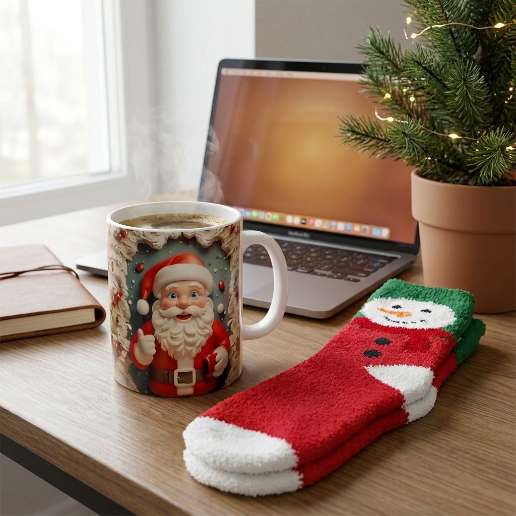 Christmas Mug and Fuzzy Socks Gift Set - home-office desk