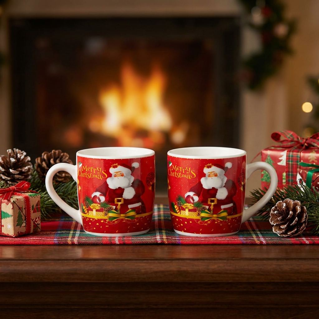 Santa Mug Gift Set of 2 - Yellow Line Santa