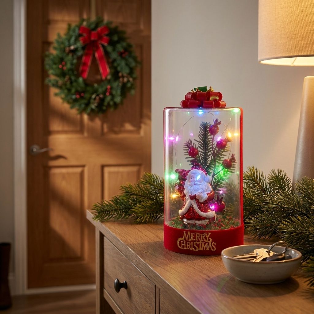 Light-Up Christmas Glass Jar Decoration - Entryway (Santa)