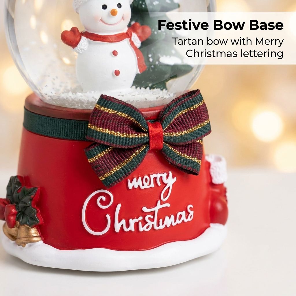 Musical Light-Up Christmas Snow Globe - Bow Base Close-up