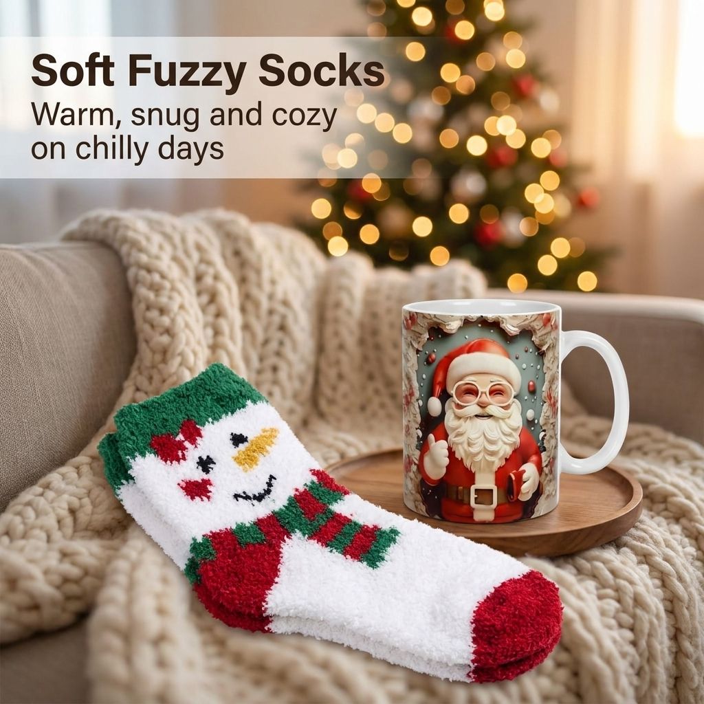 Christmas Mug and Fuzzy Socks Gift Set - soft fuzzy snowman socks