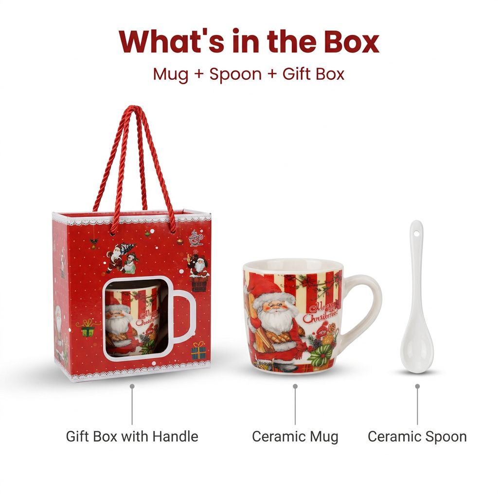 What's in the box: mug, spoon and gift box