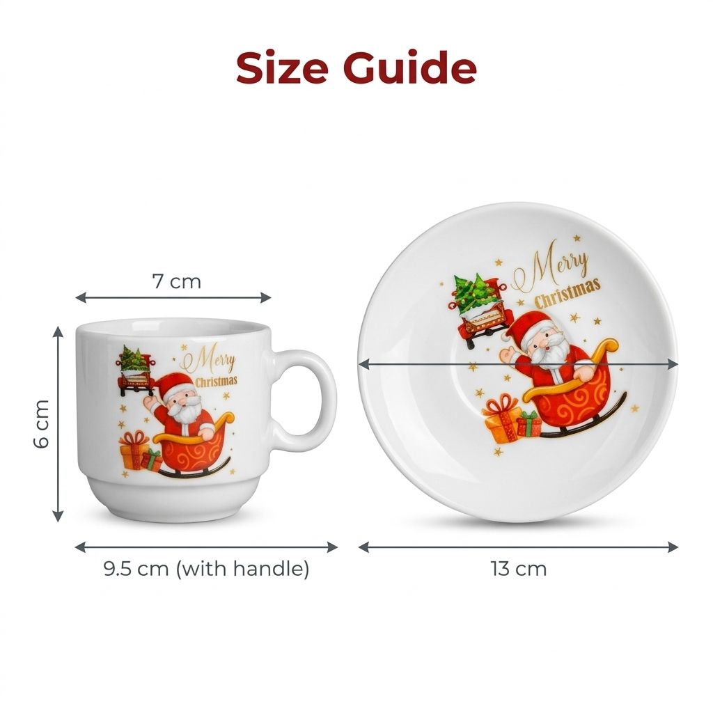 Santa Christmas Cup and Saucer Set of 6 - Size guide