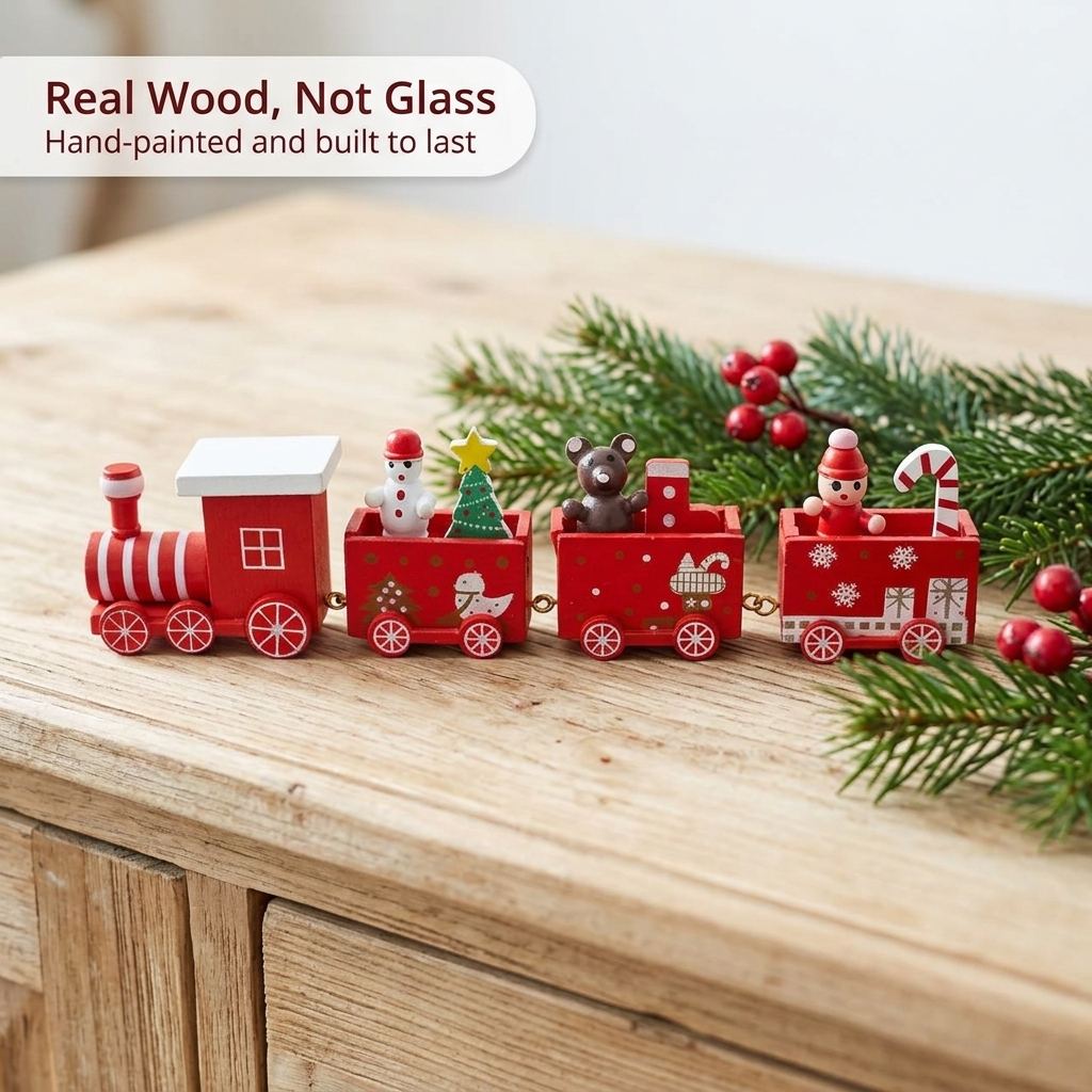 Real wood hand-painted Christmas train
