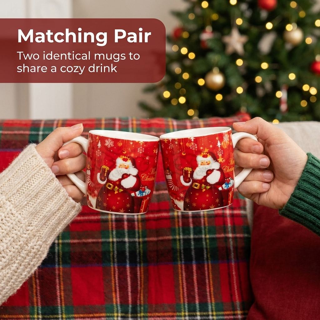 Santa Mug Gift Set of 2 - Matching Pair - Socks Santa