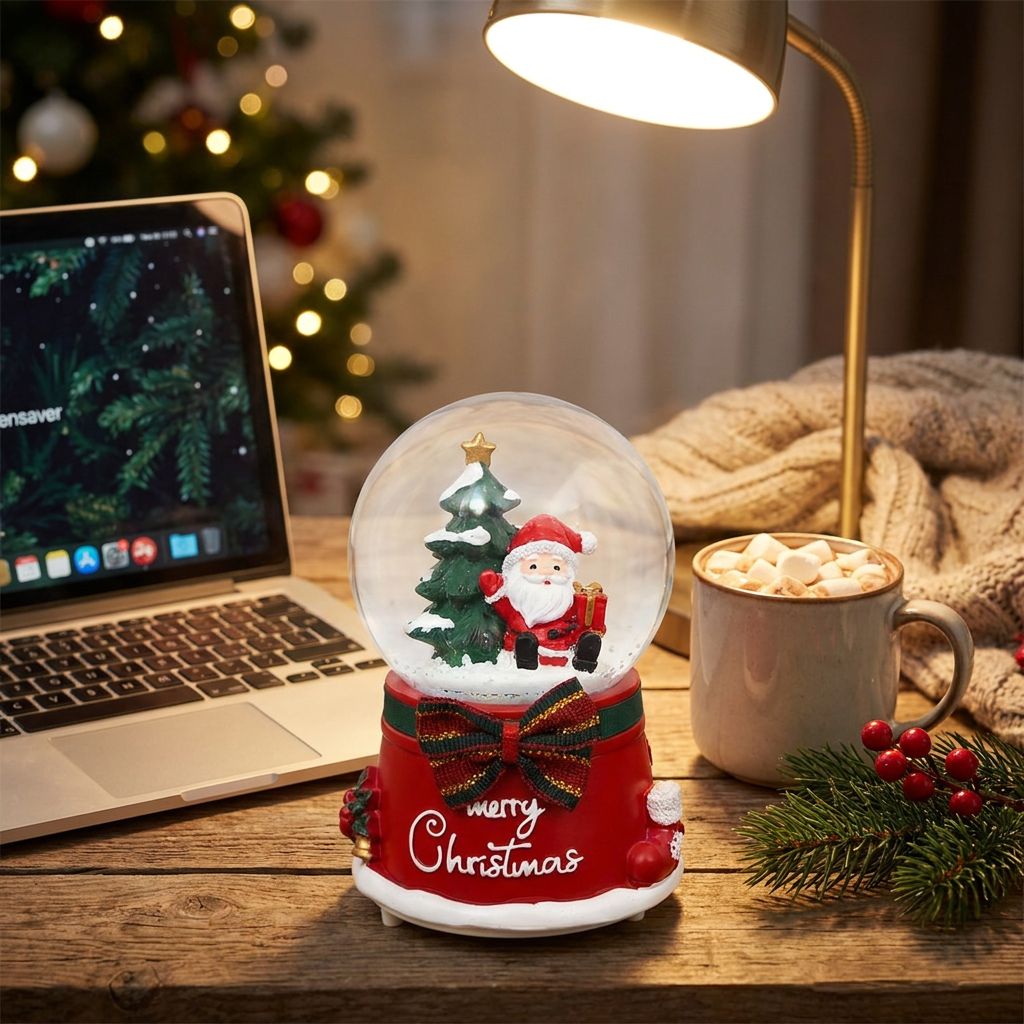 Musical Light-Up Christmas Snow Globe - Home Office Desk