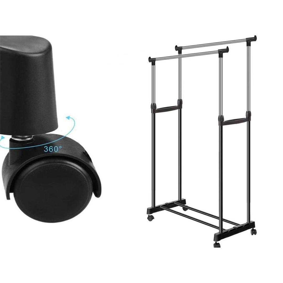 Adjustable Double Rod Rolling Garment Rack