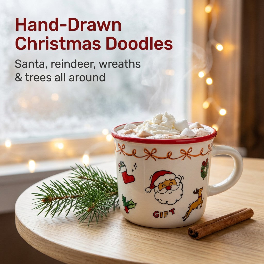 Hand-drawn Christmas doodles - Red Rim mug
