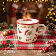 Vintage Style Christmas Doodle Mug - Red Rim